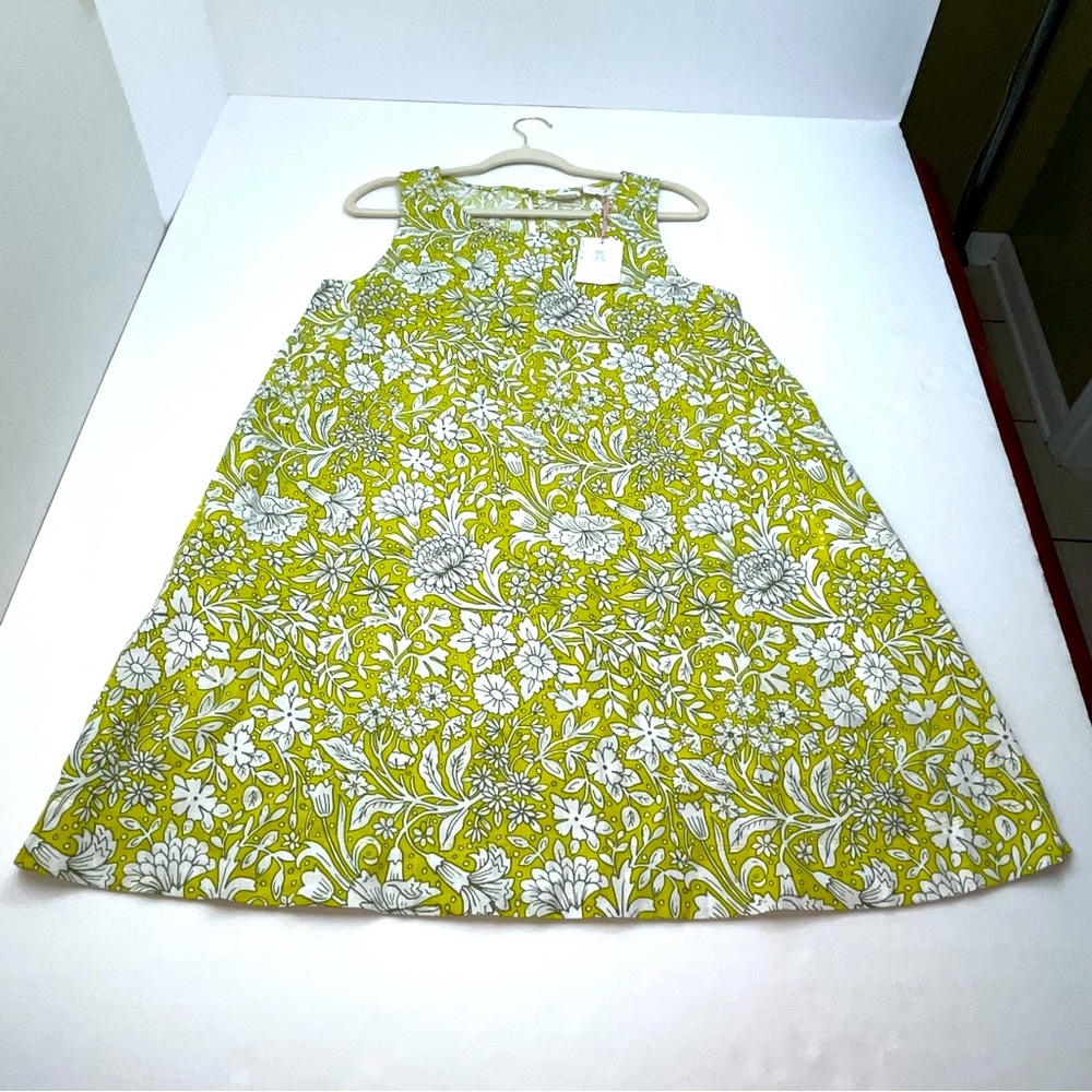 Rachel‎ Ashwell 100% Linen Green White Floral Size Medium Pockets Coastal NEW